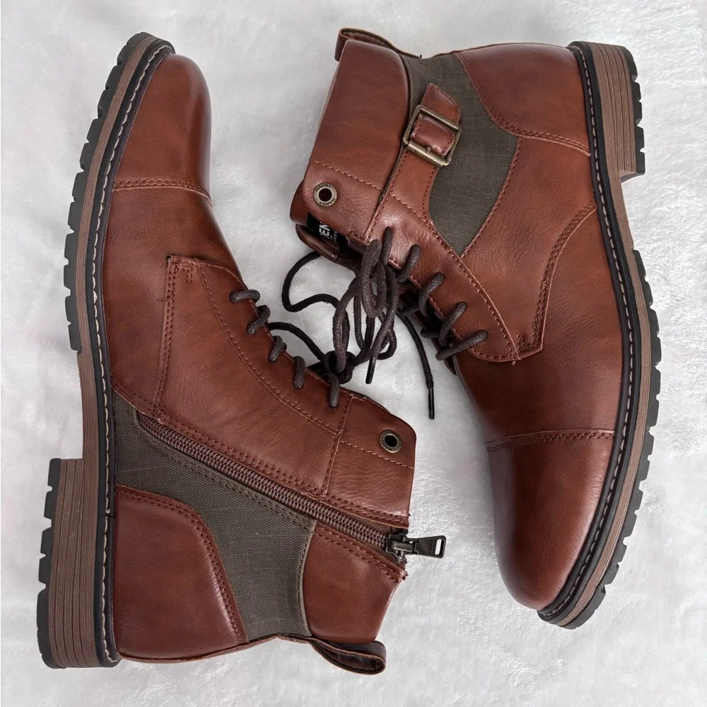 STEVE MADDEN Men's Brown Cap Toe Lace-Up Combat Ankle Boot--NEW--10.5